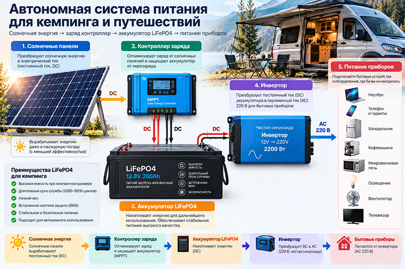 Схема автономной системы электроснабжения кемпинга